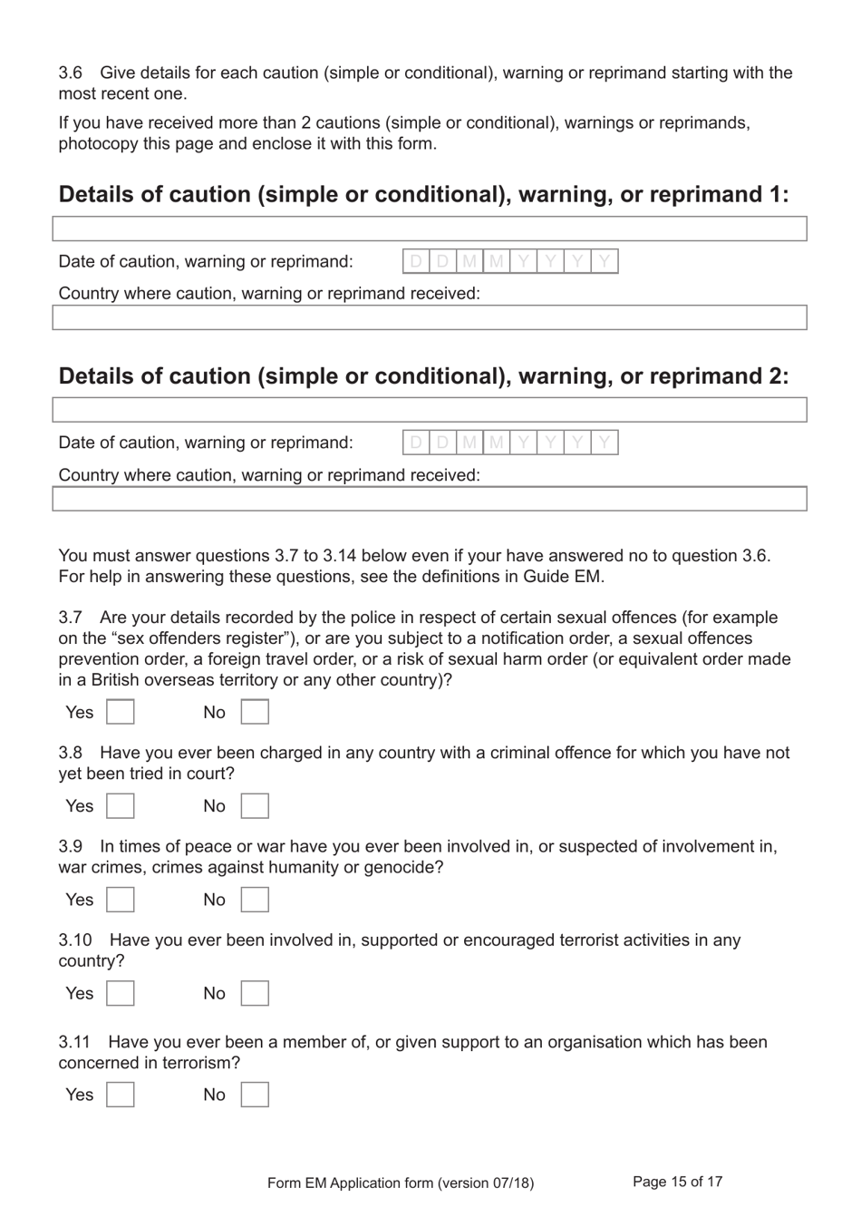 Form EM Application for Registration as a British Citizen Under British Nationality (Hong Kong) Act 1997 - United Kingdom, Page 15