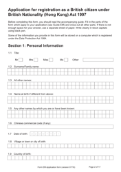 Form EM Application for Registration as a British Citizen Under British Nationality (Hong Kong) Act 1997 - United Kingdom, Page 2