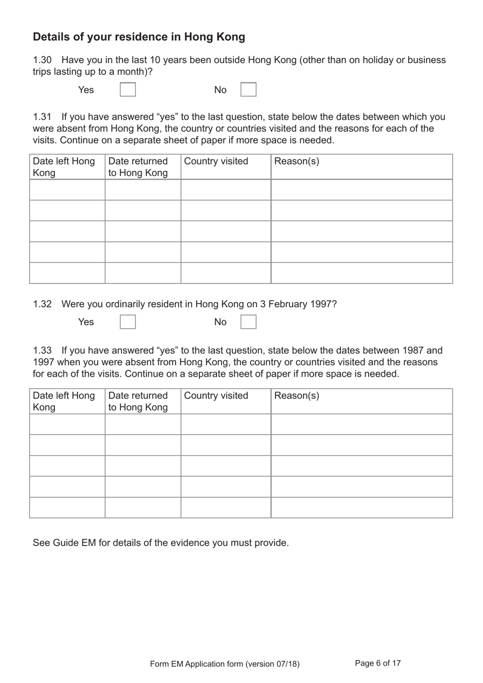 Form EM Application for Registration as a British Citizen Under British Nationality (Hong Kong) Act 1997 - United Kingdom, Page 6