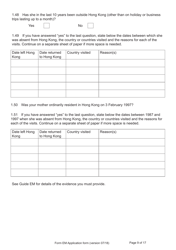Form EM Application for Registration as a British Citizen Under British Nationality (Hong Kong) Act 1997 - United Kingdom, Page 9