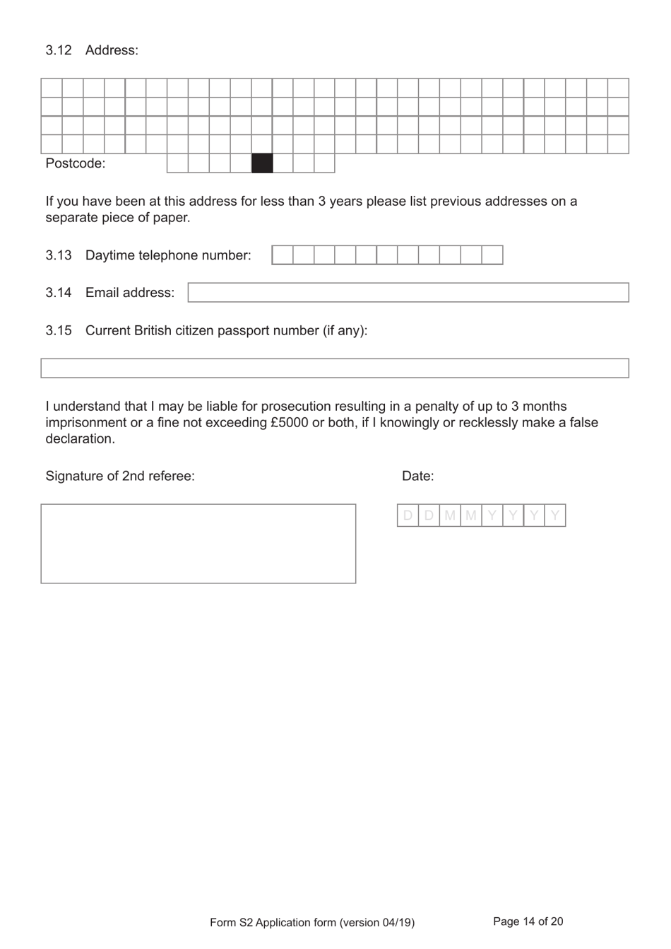 Form S2 Application for Registration as a British Citizen / A British Overseas Territories Citizen / A British Overseas Citizen / A British Subject by or on Behalf of a Stateless Person Born Outside of the UK and the Overseas Territories on or After 1 January 1983 - United Kingdom, Page 14