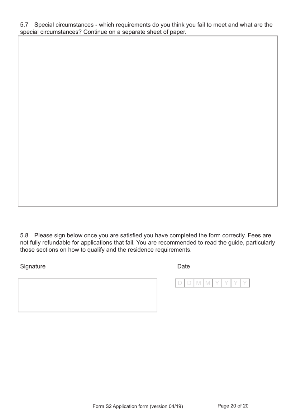 Form S2 Application for Registration as a British Citizen / A British Overseas Territories Citizen / A British Overseas Citizen / A British Subject by or on Behalf of a Stateless Person Born Outside of the UK and the Overseas Territories on or After 1 January 1983 - United Kingdom, Page 20