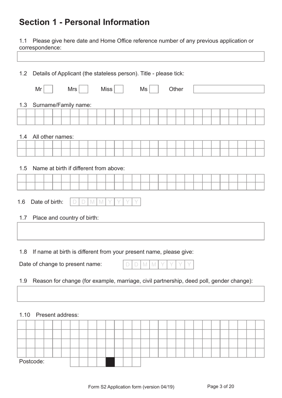 Form S2 Application for Registration as a British Citizen / A British Overseas Territories Citizen / A British Overseas Citizen / A British Subject by or on Behalf of a Stateless Person Born Outside of the UK and the Overseas Territories on or After 1 January 1983 - United Kingdom, Page 3