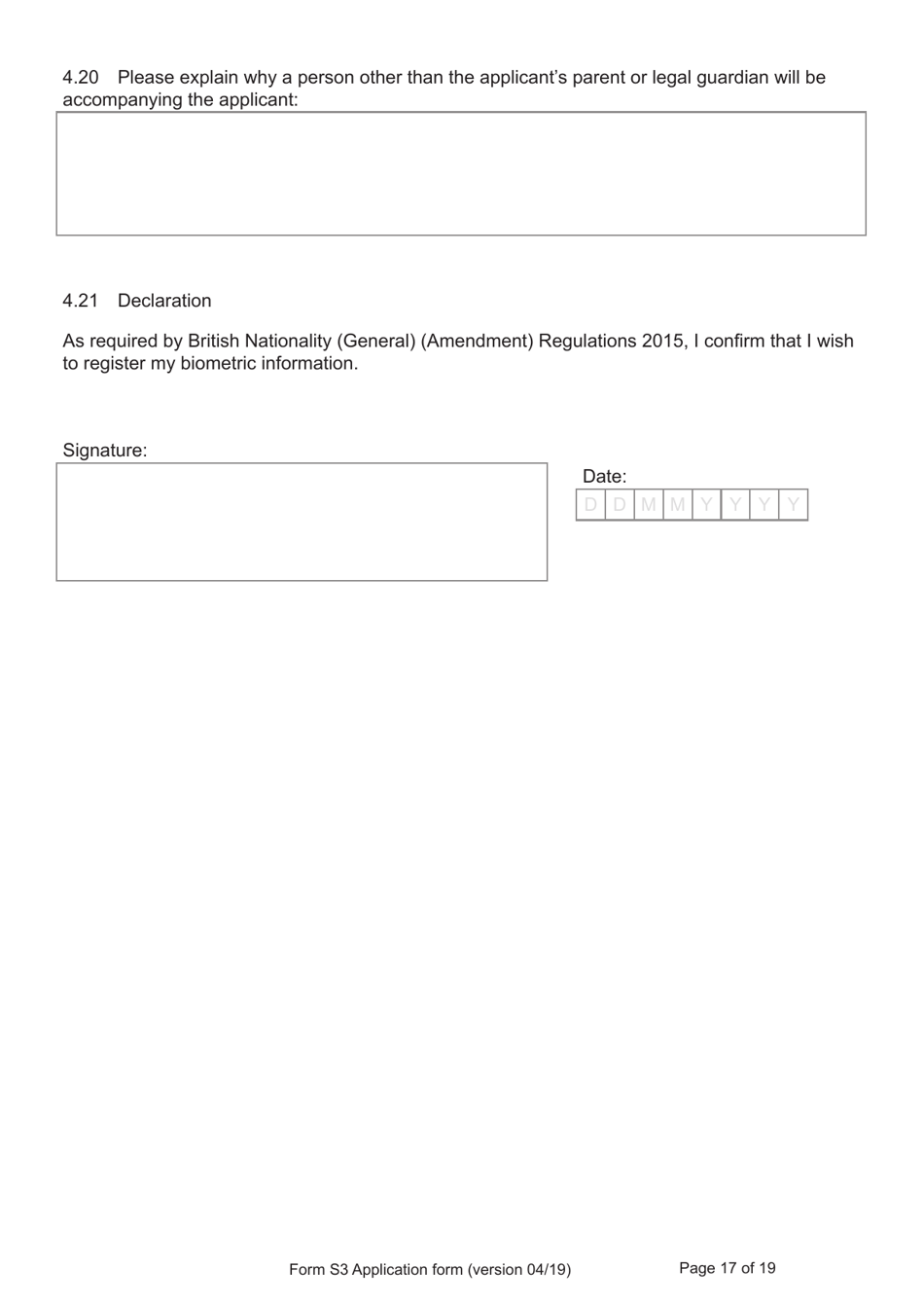 Form S3 Application for Registration as a British Citizen, or a British Overseas Citizen - United Kingdom, Page 17