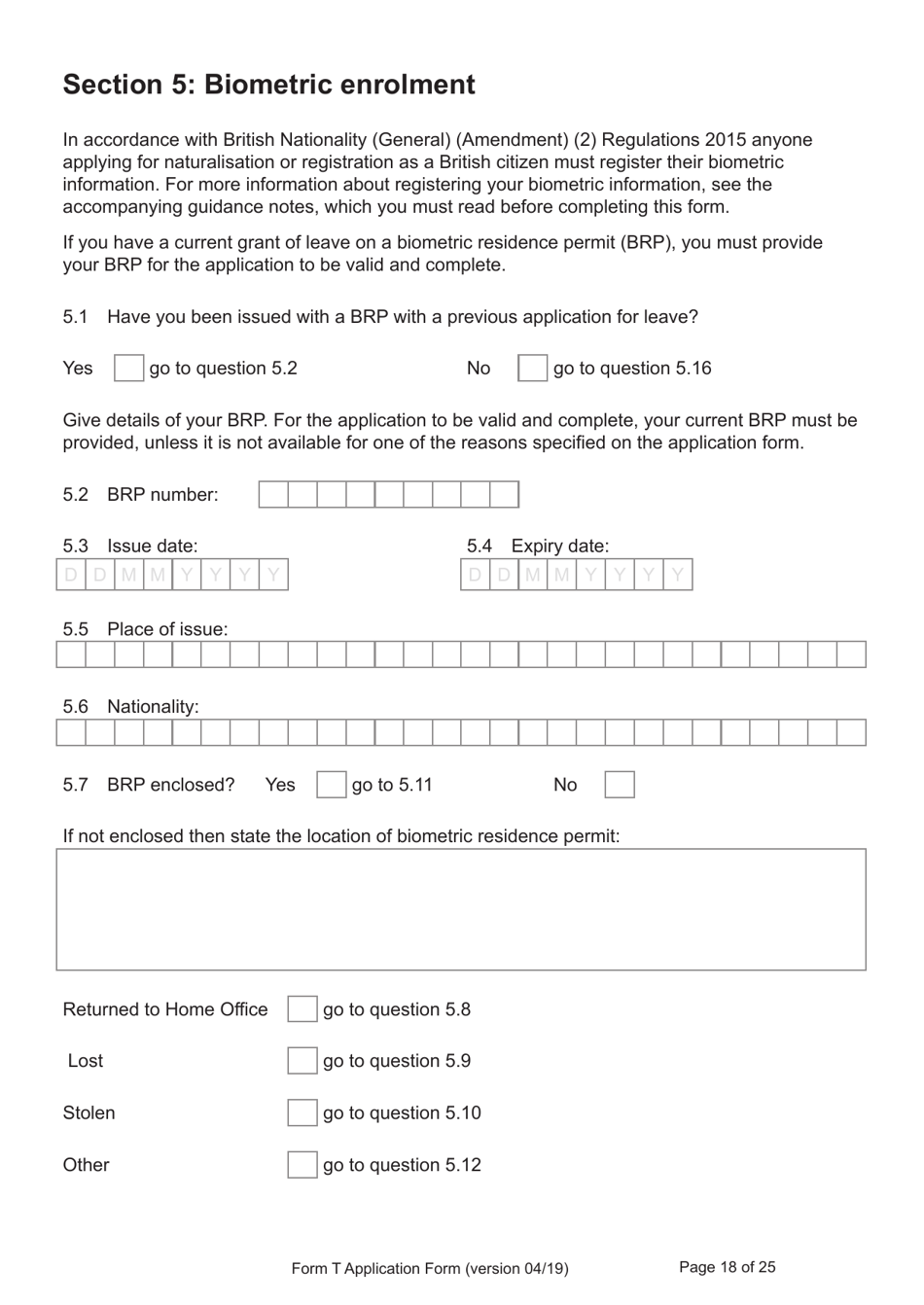 Form T Application for Registration as a British Citizen by a Person Who: Was Born in the UK on or After 1 January 1983 / Has Lived in the UK up to the Age of 10 - United Kingdom, Page 18