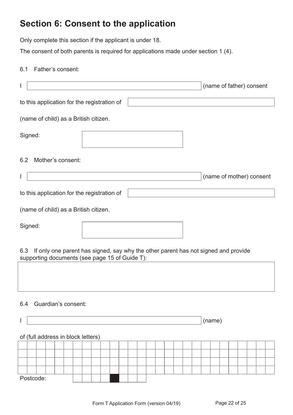 Form T Application for Registration as a British Citizen by a Person Who: Was Born in the UK on or After 1 January 1983 / Has Lived in the UK up to the Age of 10 - United Kingdom, Page 22
