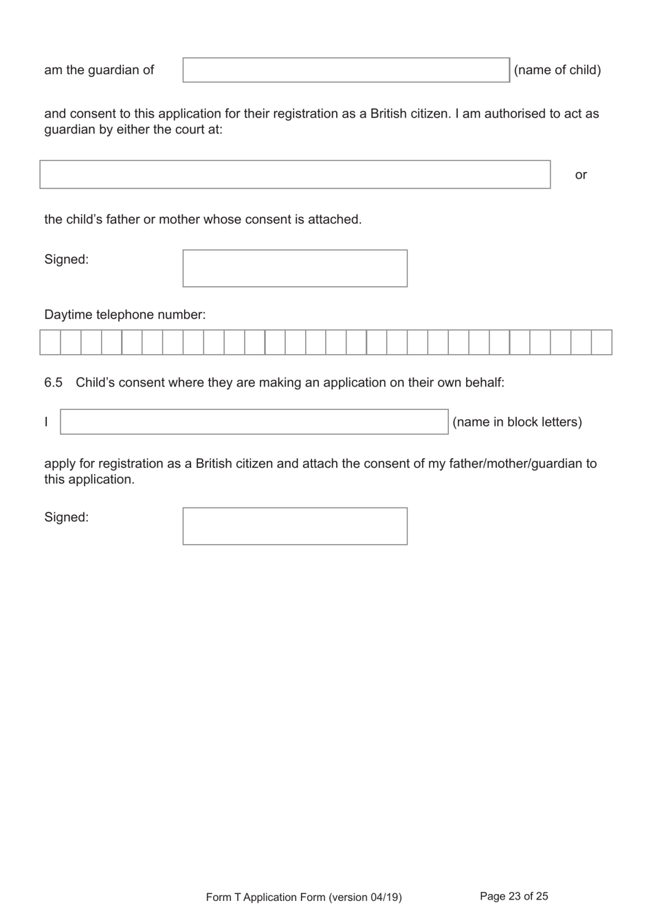 Form T Application for Registration as a British Citizen by a Person Who: Was Born in the UK on or After 1 January 1983 / Has Lived in the UK up to the Age of 10 - United Kingdom, Page 23