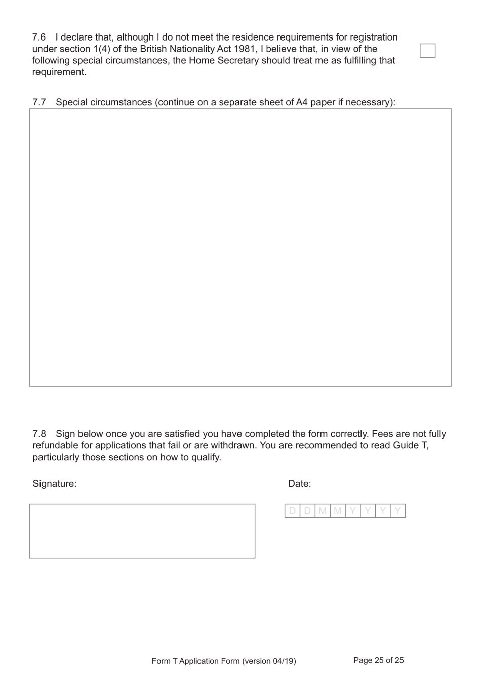 Form T Application for Registration as a British Citizen by a Person Who: Was Born in the UK on or After 1 January 1983 / Has Lived in the UK up to the Age of 10 - United Kingdom, Page 25