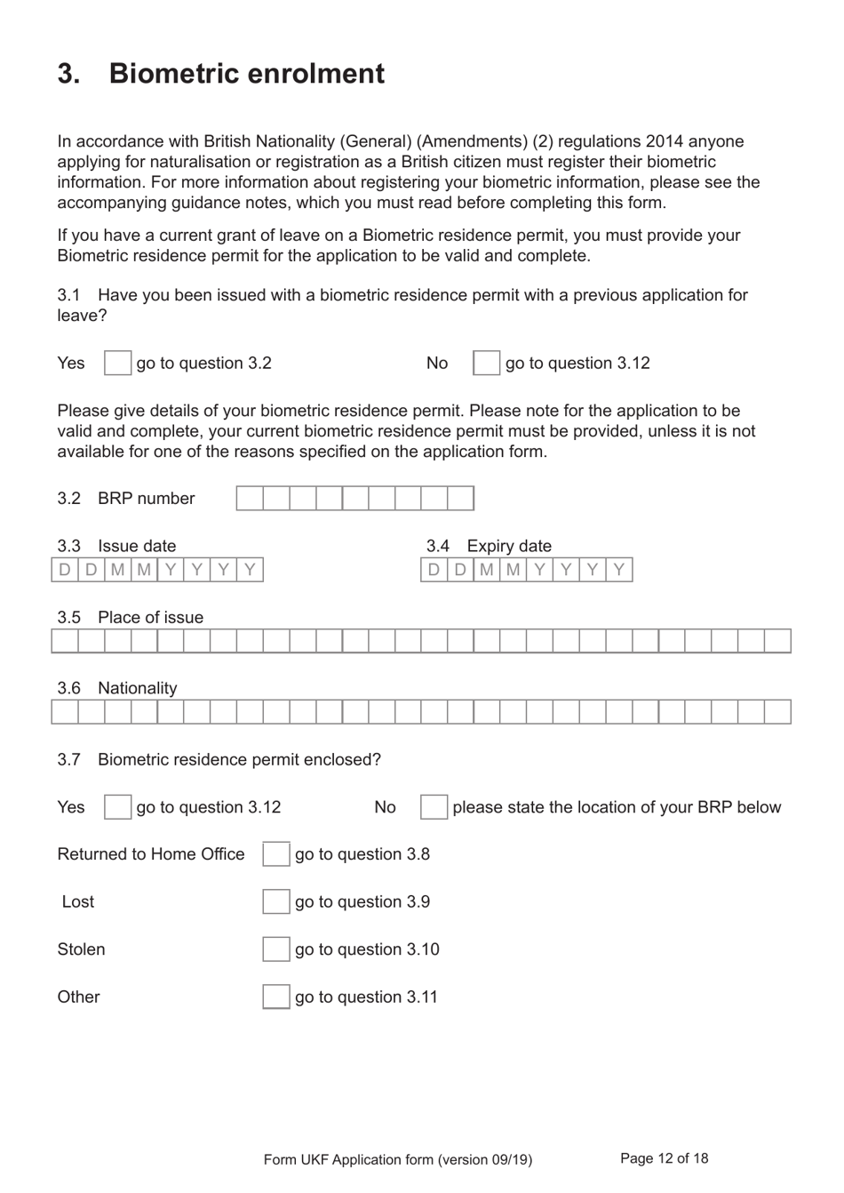 Form UKF Application for Registration as a British Citizen by a Person Born Before 1 July 2006 Whose Parents Were Not Married - United Kingdom, Page 12