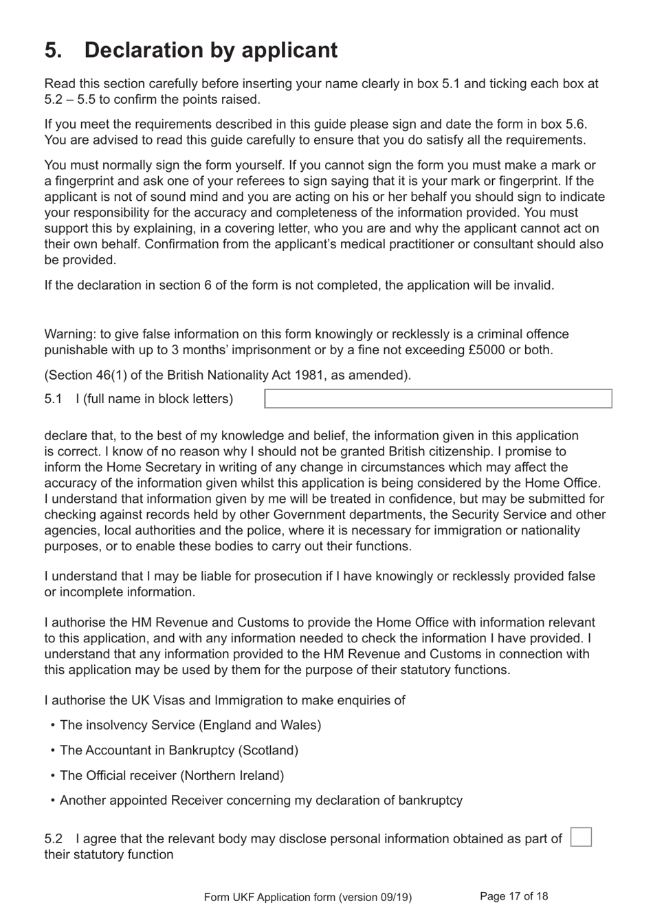 Form UKF Application for Registration as a British Citizen by a Person Born Before 1 July 2006 Whose Parents Were Not Married - United Kingdom, Page 17
