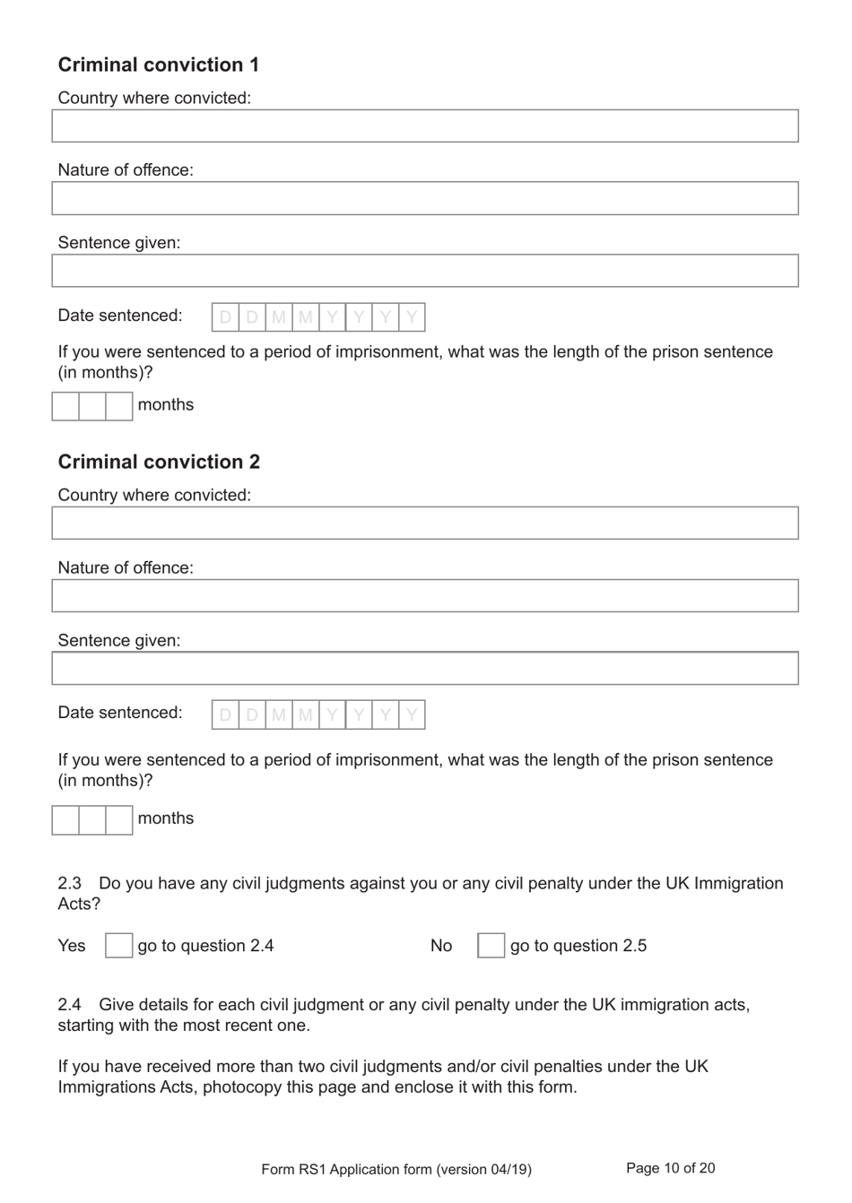 Form RS1 Application for Registration as a British Citizen by a Person Who Has Made a Declaration of Renunciation - United Kingdom, Page 10