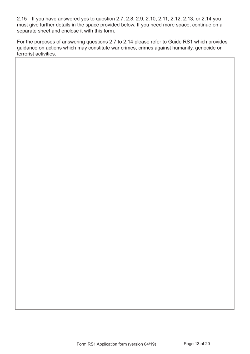 Form RS1 Application for Registration as a British Citizen by a Person Who Has Made a Declaration of Renunciation - United Kingdom, Page 13