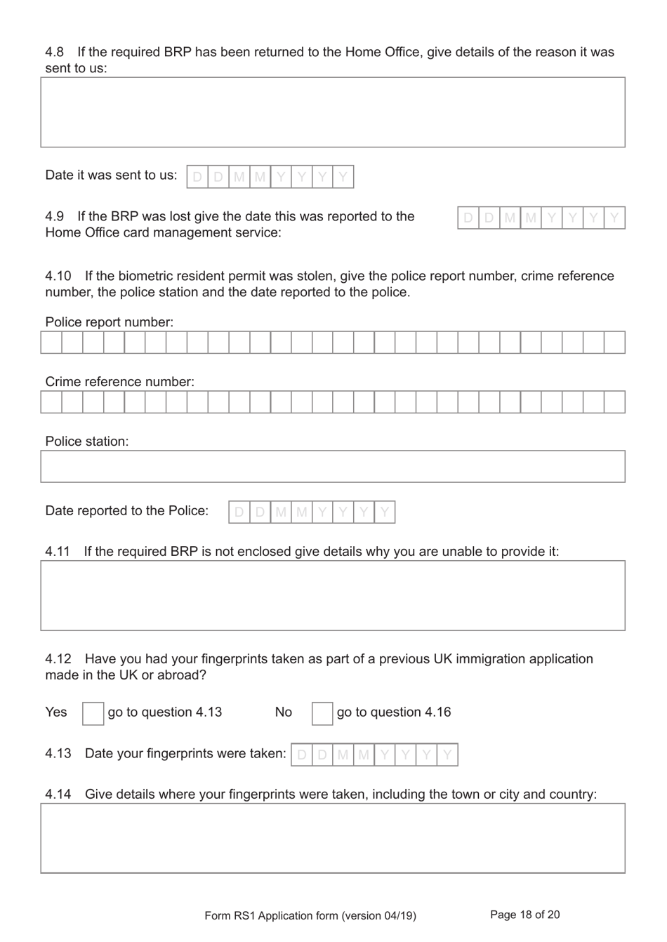 Form RS1 Application for Registration as a British Citizen by a Person Who Has Made a Declaration of Renunciation - United Kingdom, Page 18