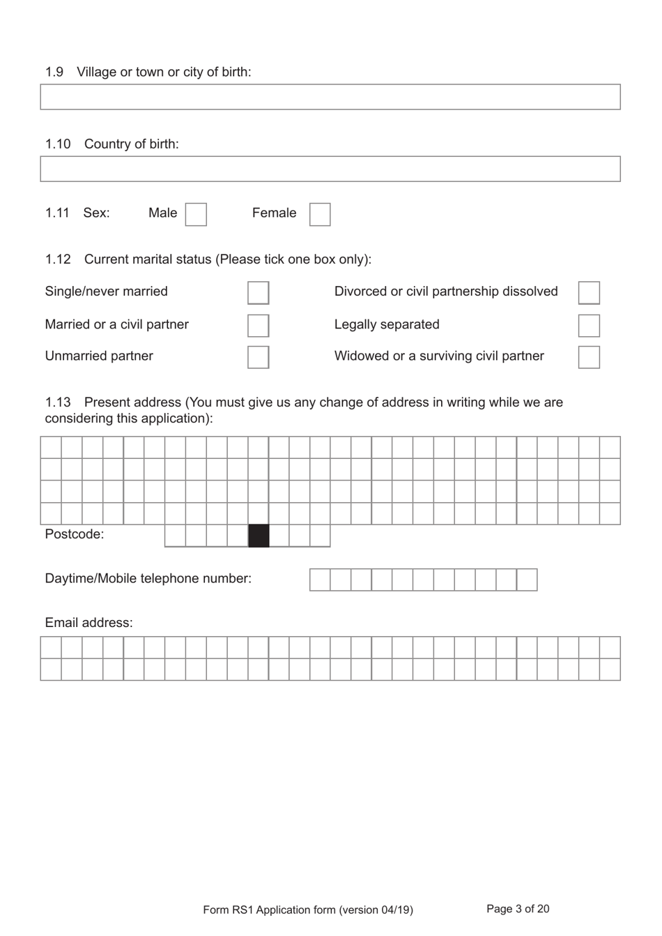 Form RS1 Application for Registration as a British Citizen by a Person Who Has Made a Declaration of Renunciation - United Kingdom, Page 3