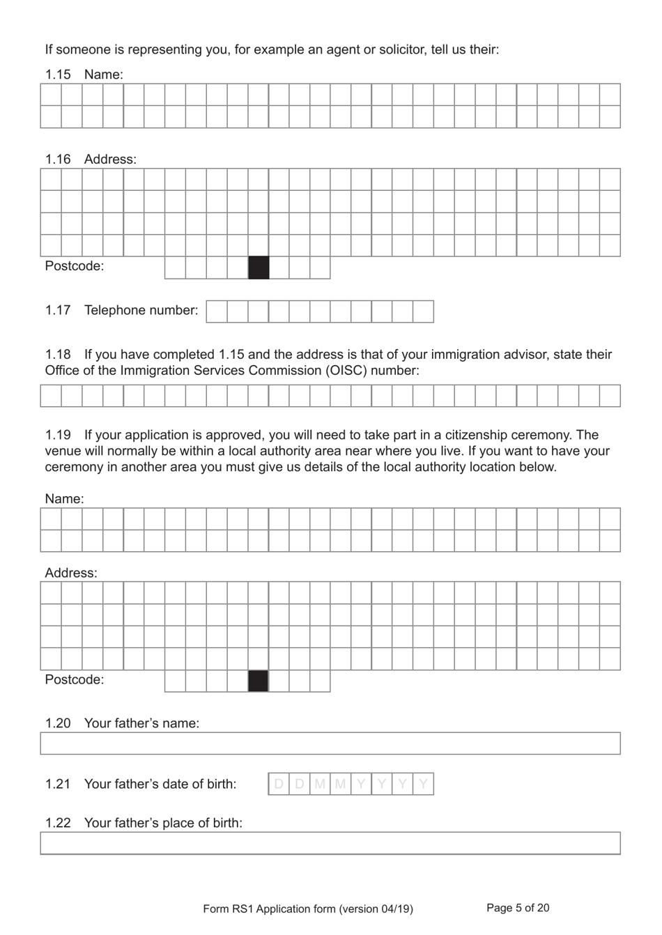 Form RS1 Application for Registration as a British Citizen by a Person Who Has Made a Declaration of Renunciation - United Kingdom, Page 5