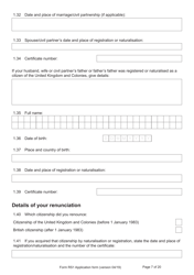 Form RS1 Application for Registration as a British Citizen by a Person Who Has Made a Declaration of Renunciation - United Kingdom, Page 7