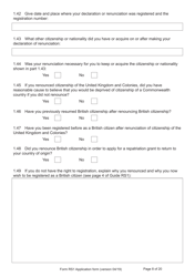 Form RS1 Application for Registration as a British Citizen by a Person Who Has Made a Declaration of Renunciation - United Kingdom, Page 8