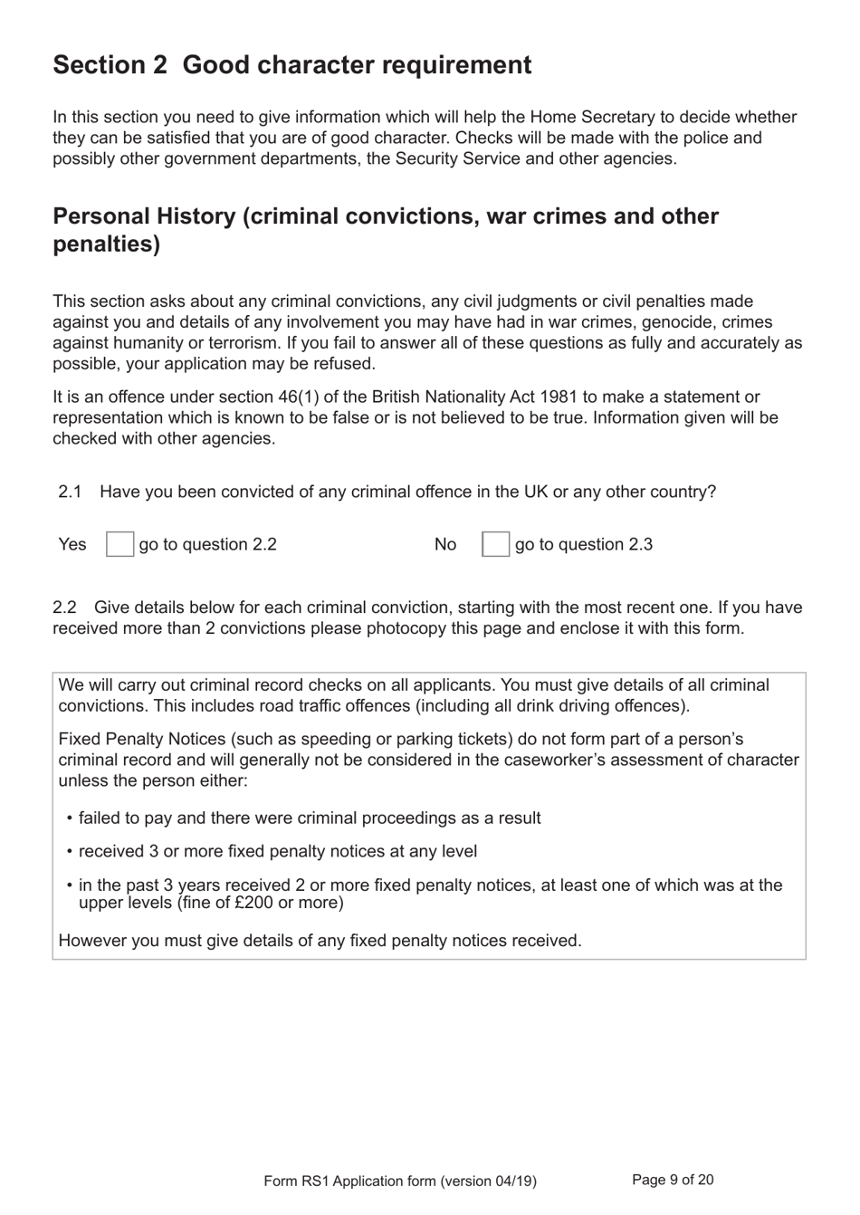Form RS1 Application for Registration as a British Citizen by a Person Who Has Made a Declaration of Renunciation - United Kingdom, Page 9