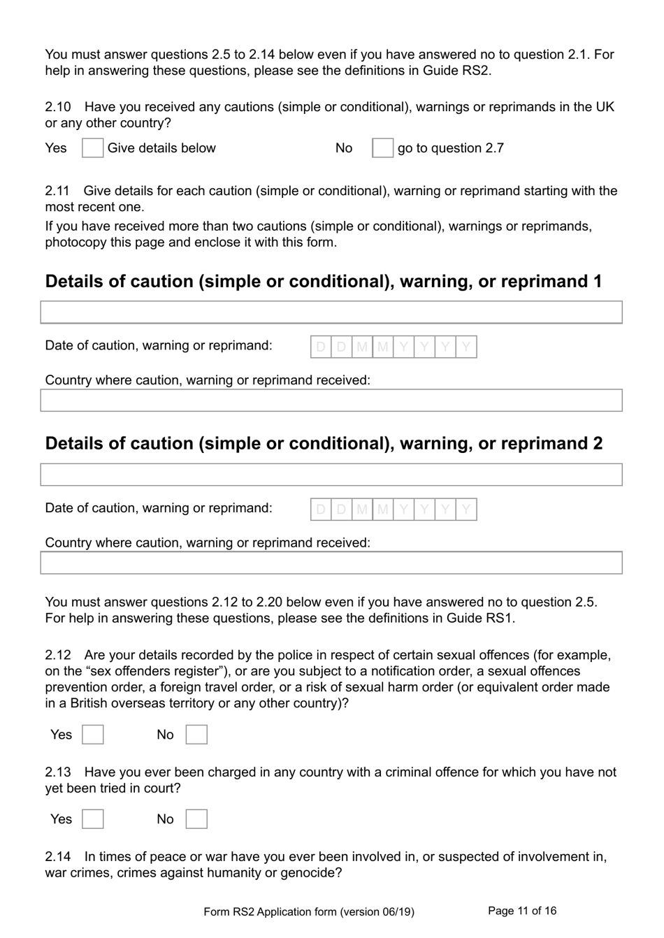 Form RS2 Application for Registration as a British Overseas Territories Citizen by a Person Who Has Made a Declaration of Renunciation - United Kingdom, Page 11