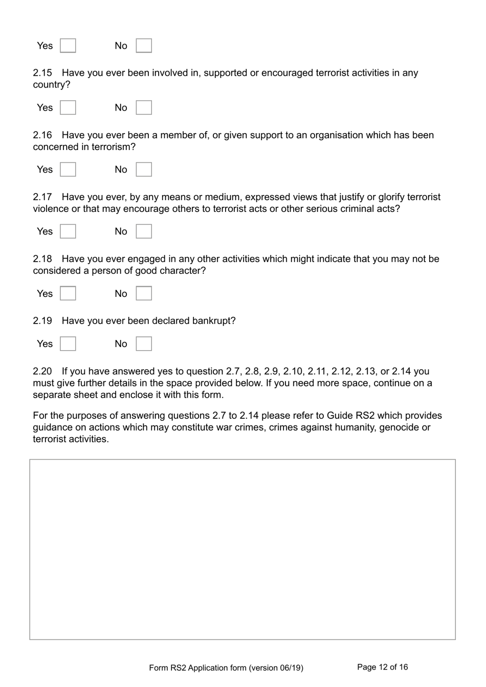 Form RS2 Application for Registration as a British Overseas Territories Citizen by a Person Who Has Made a Declaration of Renunciation - United Kingdom, Page 12