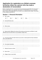 Form RS2 Application for Registration as a British Overseas Territories Citizen by a Person Who Has Made a Declaration of Renunciation - United Kingdom, Page 2