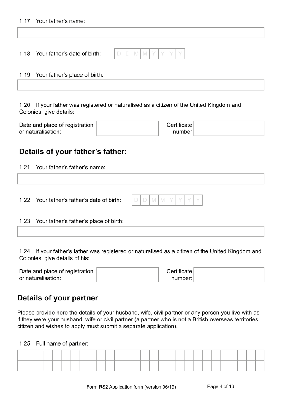 Form RS2 Application for Registration as a British Overseas Territories Citizen by a Person Who Has Made a Declaration of Renunciation - United Kingdom, Page 4