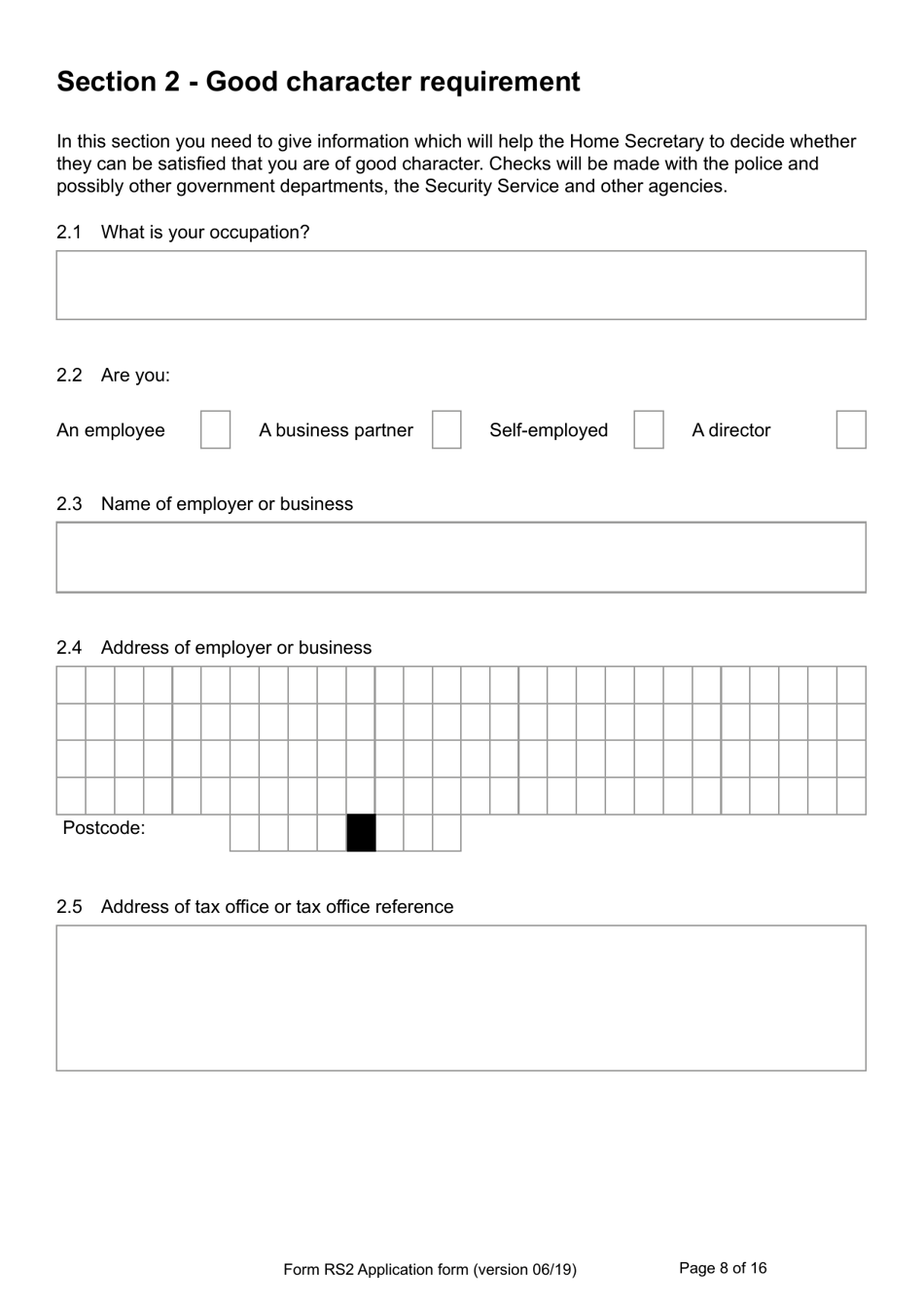 Form RS2 Application for Registration as a British Overseas Territories Citizen by a Person Who Has Made a Declaration of Renunciation - United Kingdom, Page 8