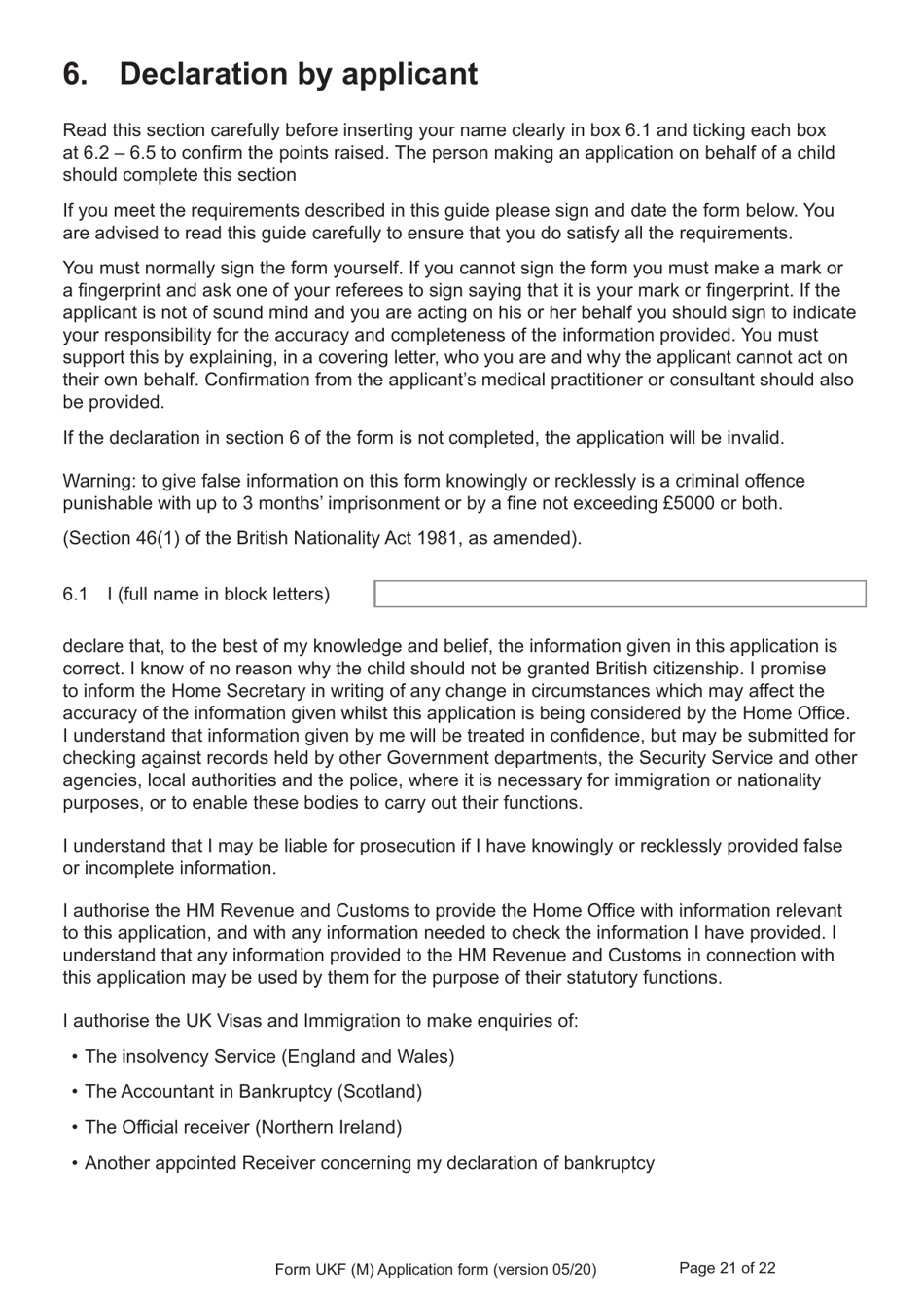 Form UKF (M) Application for Registration as a British Citizen by a Person Born on or After 1 July 2006 to a British Father Where the Mother Was Married to Someone Other Than the Natural Father - United Kingdom, Page 21