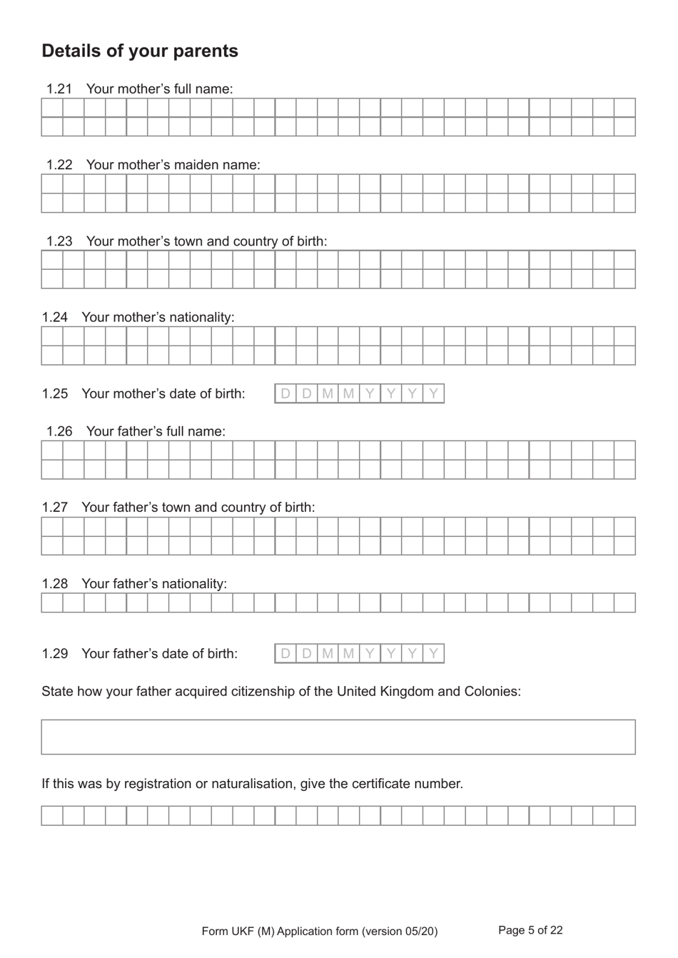 Form UKF (M) Application for Registration as a British Citizen by a Person Born on or After 1 July 2006 to a British Father Where the Mother Was Married to Someone Other Than the Natural Father - United Kingdom, Page 5