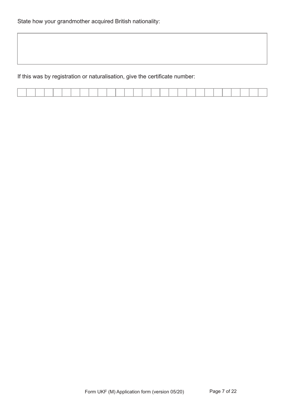 Form UKF (M) Application for Registration as a British Citizen by a Person Born on or After 1 July 2006 to a British Father Where the Mother Was Married to Someone Other Than the Natural Father - United Kingdom, Page 7