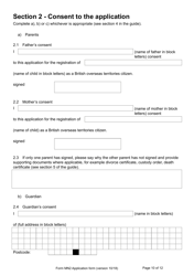 Form MN2 Application for Registration of a Child Under 18 as a British Overseas Territories Citizen - United Kingdom, Page 10