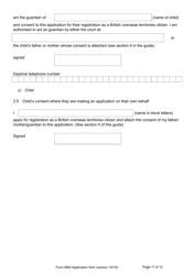 Form MN2 Application for Registration of a Child Under 18 as a British Overseas Territories Citizen - United Kingdom, Page 11