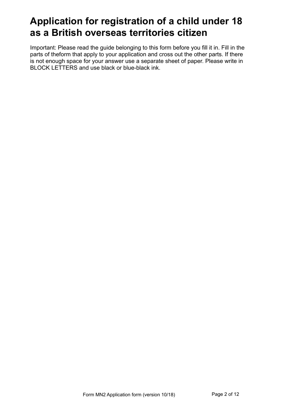 Form MN2 Application for Registration of a Child Under 18 as a British Overseas Territories Citizen - United Kingdom, Page 2