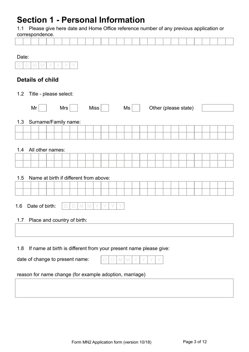 Form MN2 Application for Registration of a Child Under 18 as a British Overseas Territories Citizen - United Kingdom, Page 3