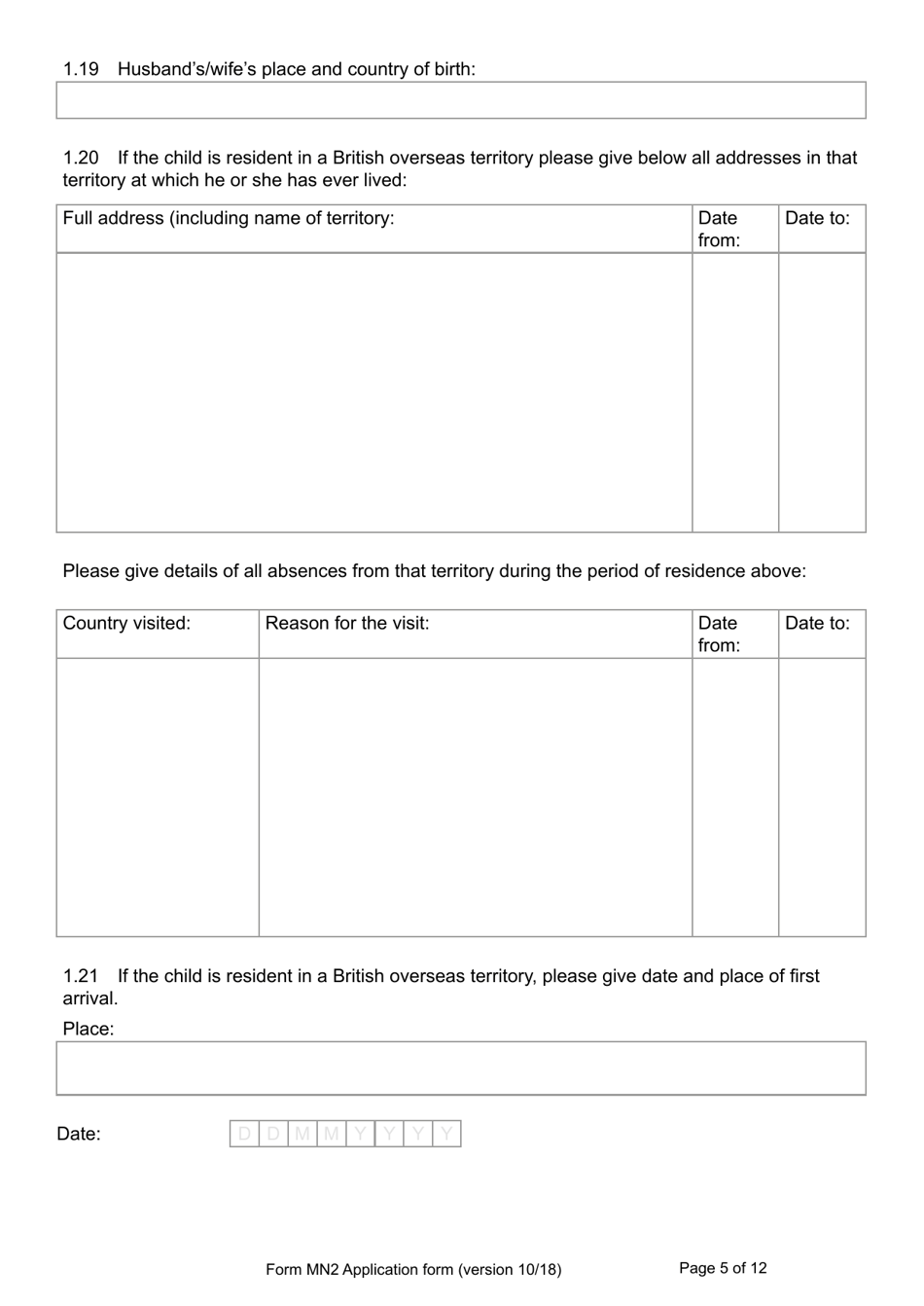 Form MN2 Application for Registration of a Child Under 18 as a British Overseas Territories Citizen - United Kingdom, Page 5