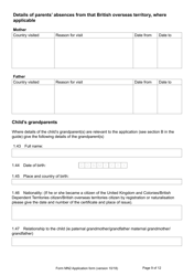 Form MN2 Application for Registration of a Child Under 18 as a British Overseas Territories Citizen - United Kingdom, Page 9