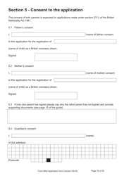 Form MN3 Application for Registration of a Child Under 18 as a British Overseas Citizen - United Kingdom, Page 18