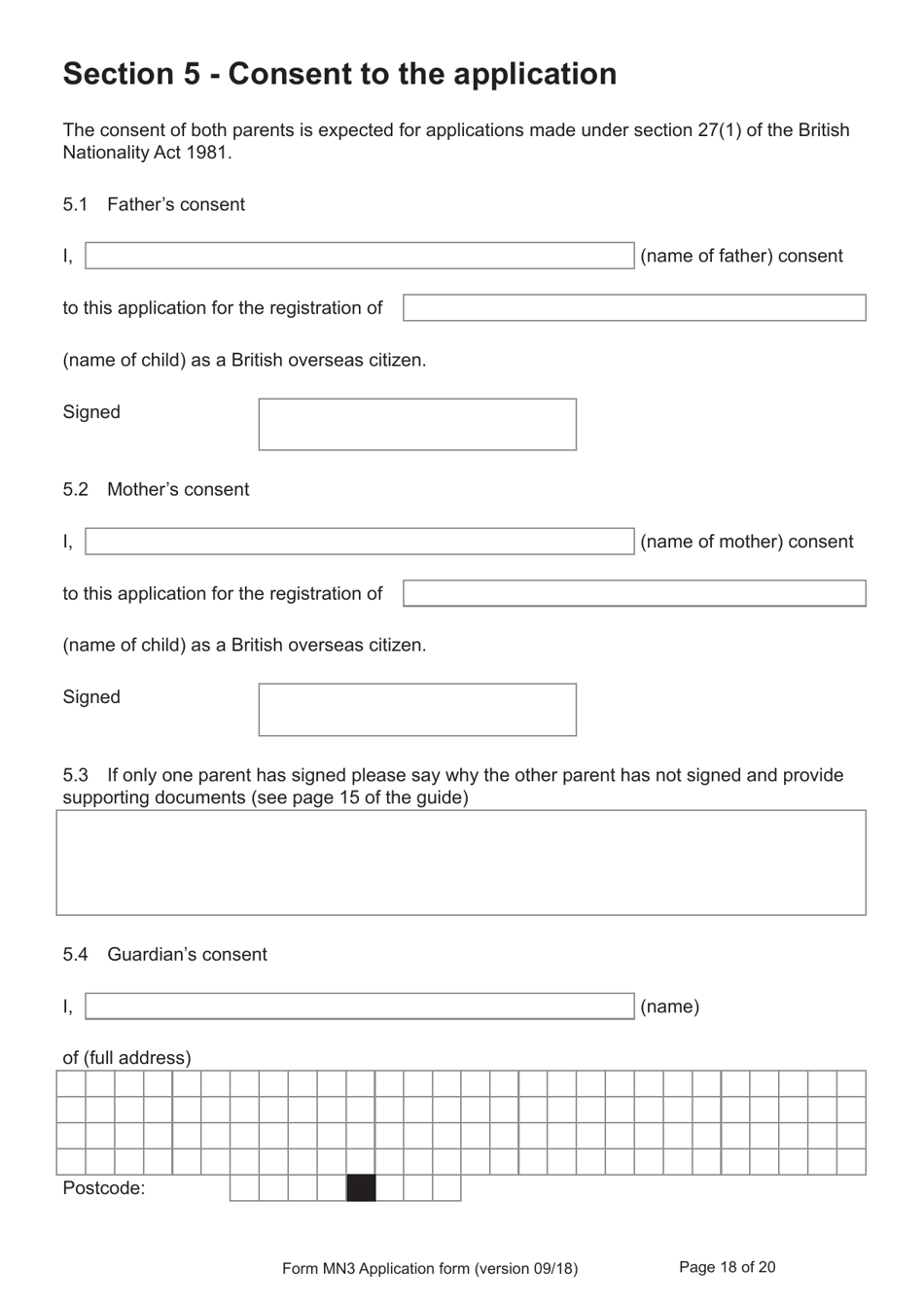Form MN3 Application for Registration of a Child Under 18 as a British Overseas Citizen - United Kingdom, Page 18