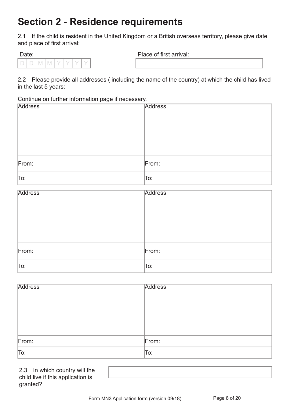 Form MN3 Application for Registration of a Child Under 18 as a British Overseas Citizen - United Kingdom, Page 8