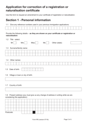 Form RR Application for Correction of a Registration or Naturalisation Certificate - United Kingdom, Page 2