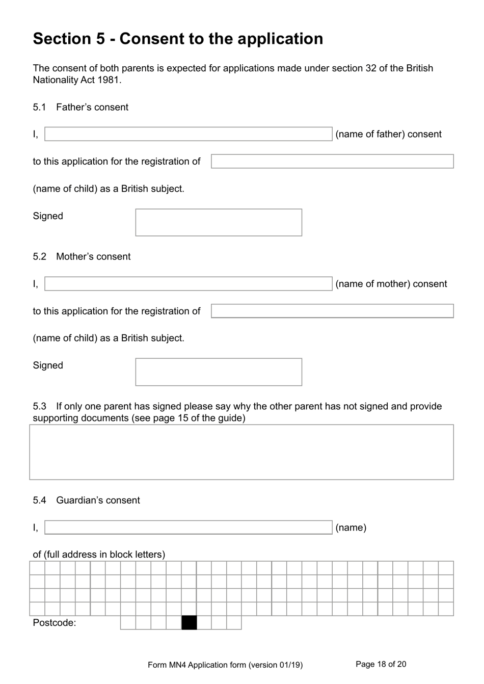 Form MN4 Application for Registration of a Child Under 18 as a British Subject - United Kingdom, Page 18