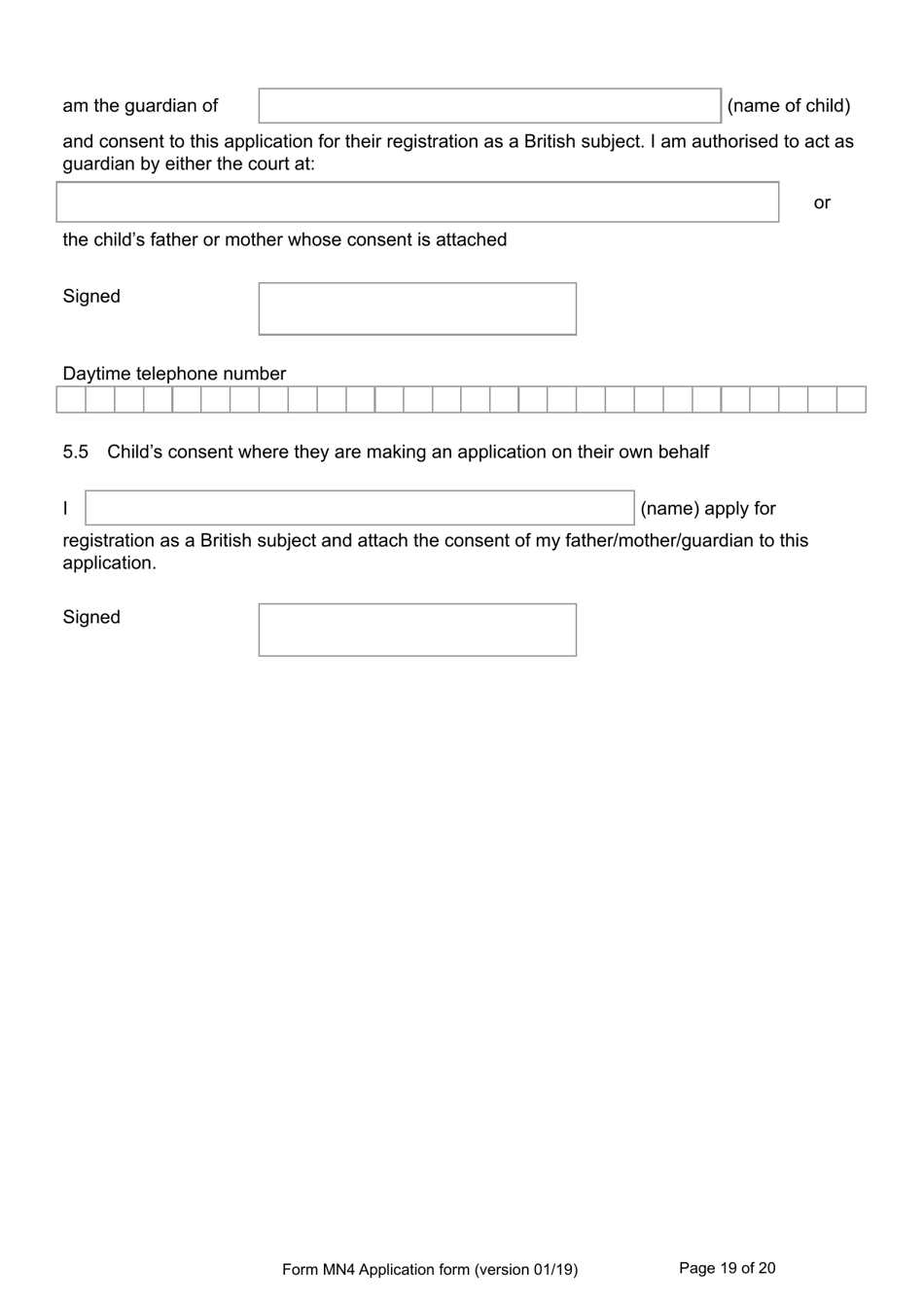 Form MN4 Application for Registration of a Child Under 18 as a British Subject - United Kingdom, Page 19