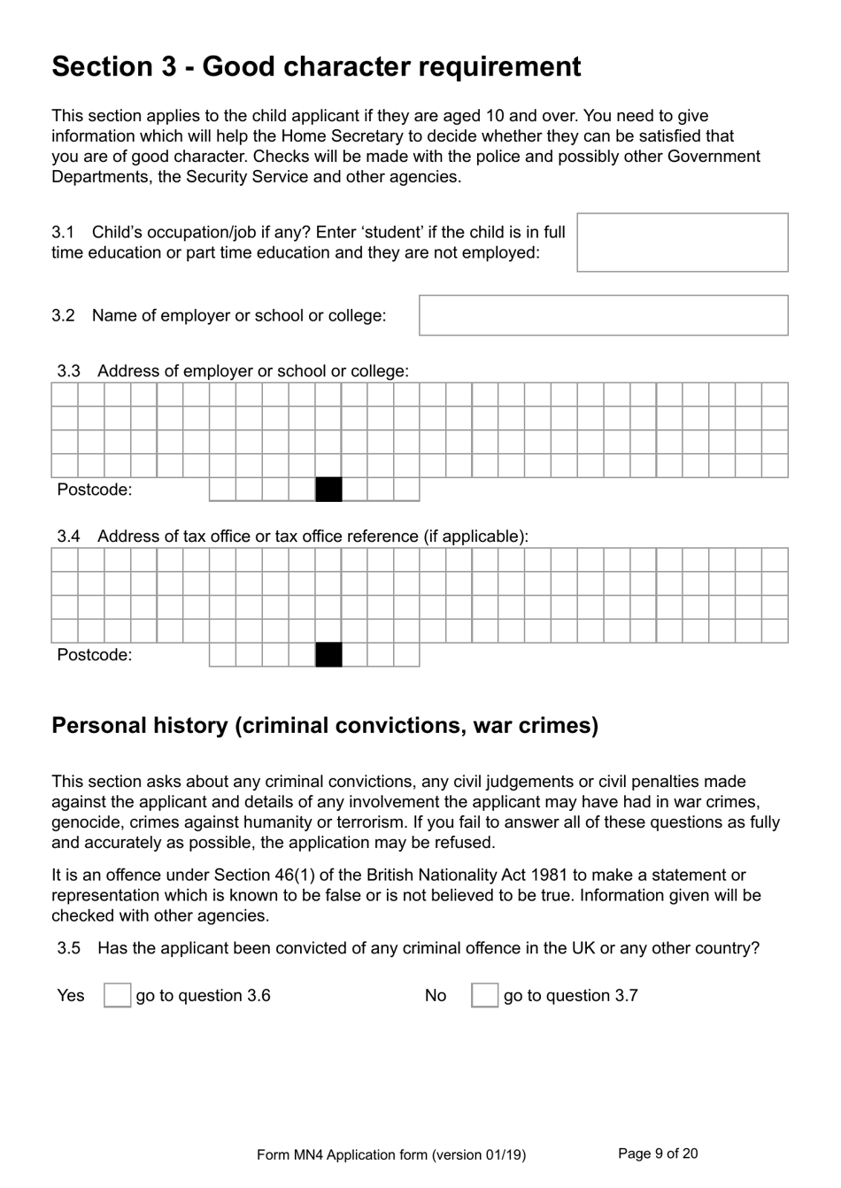 Form MN4 Application for Registration of a Child Under 18 as a British Subject - United Kingdom, Page 9