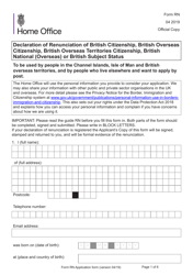 Document preview: Form RN Declaration of Renunciation of British Citizenship, British Overseas Citizenship, British Overseas Territories Citizenship, British National (Overseas) or British Subject Status - United Kingdom