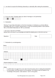 Form RN Declaration of Renunciation of British Citizenship, British Overseas Citizenship, British Overseas Territories Citizenship, British National (Overseas) or British Subject Status - United Kingdom, Page 3