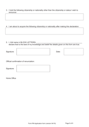 Form RN Declaration of Renunciation of British Citizenship, British Overseas Citizenship, British Overseas Territories Citizenship, British National (Overseas) or British Subject Status - United Kingdom, Page 6
