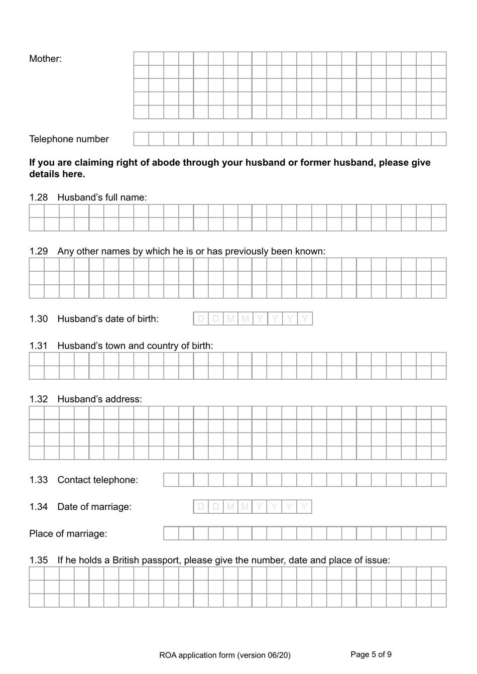 Form ROA Application for a Certificate of Entitlement to the Right of Abode - United Kingdom, Page 5
