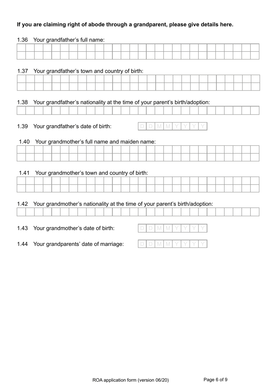 Form ROA Application for a Certificate of Entitlement to the Right of Abode - United Kingdom, Page 6
