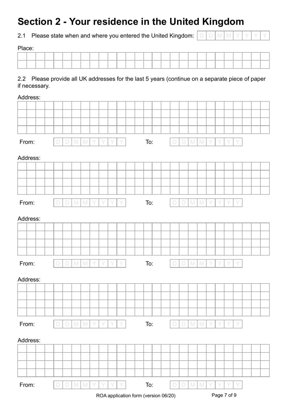 Form ROA Application for a Certificate of Entitlement to the Right of Abode - United Kingdom, Page 7