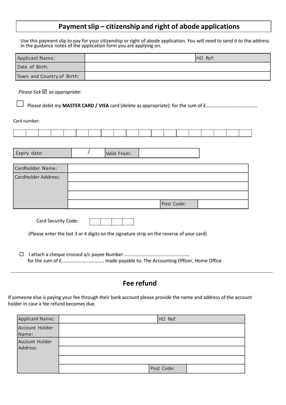 United Kingdom Payment Slip Citizenship and Right of Abode